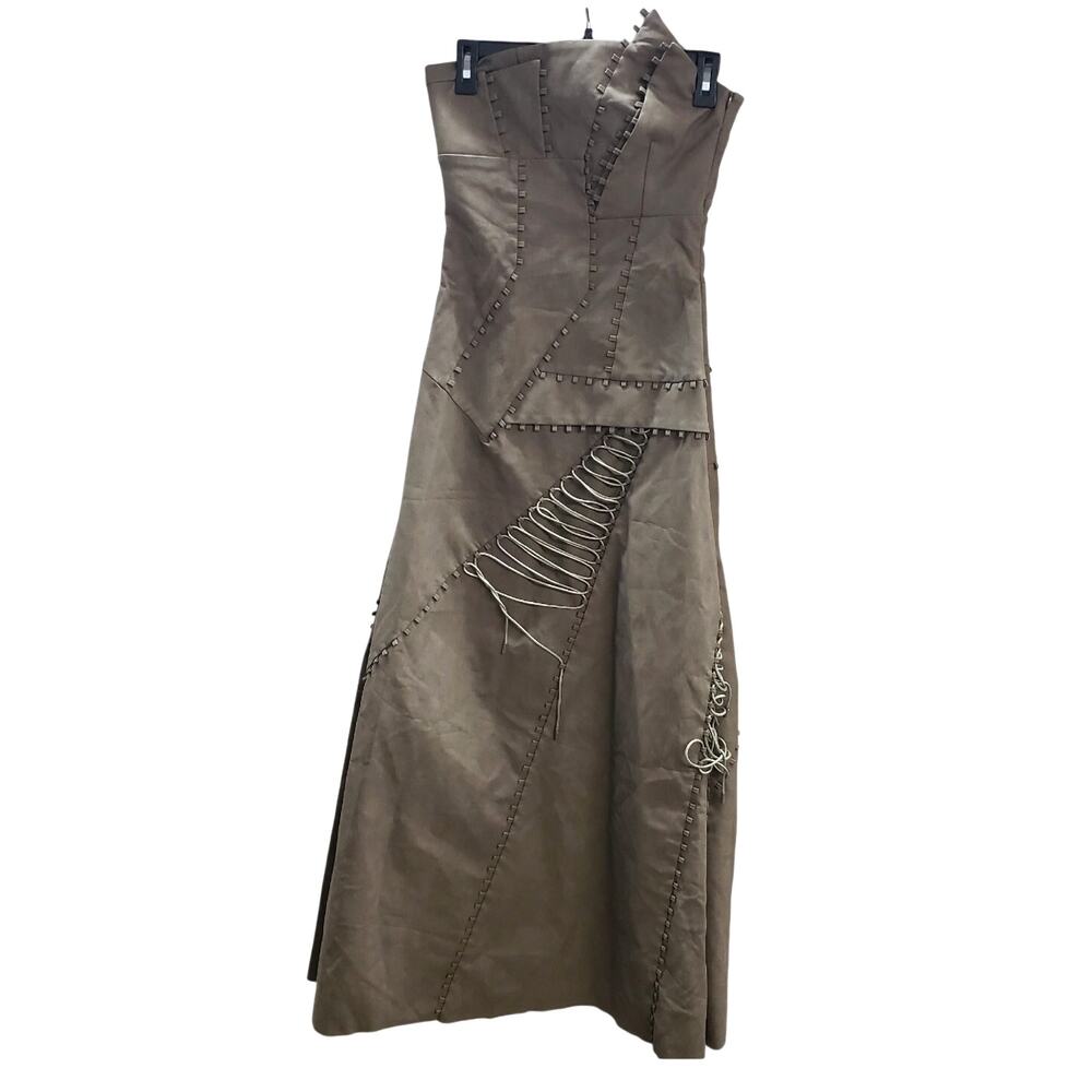Showroom Plus Vegan Leather Maxi Dress M Khaki Green Strapless Corset Wasteland